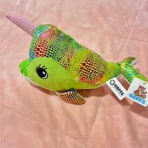 GOFFA Colorful Narwhal Plush Fluffy Stuffed Animal Toy
